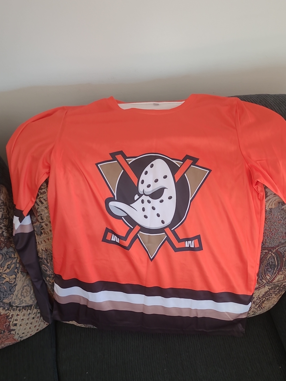 NHL Orange Kids Long Sleeve Hockey Jersey with Mask Logo
